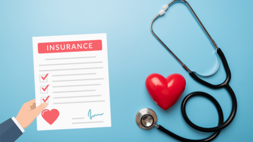 Insurance checklist and stethoscope with a heart next to it