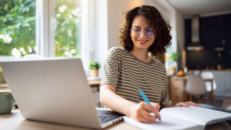 Young woman studying online